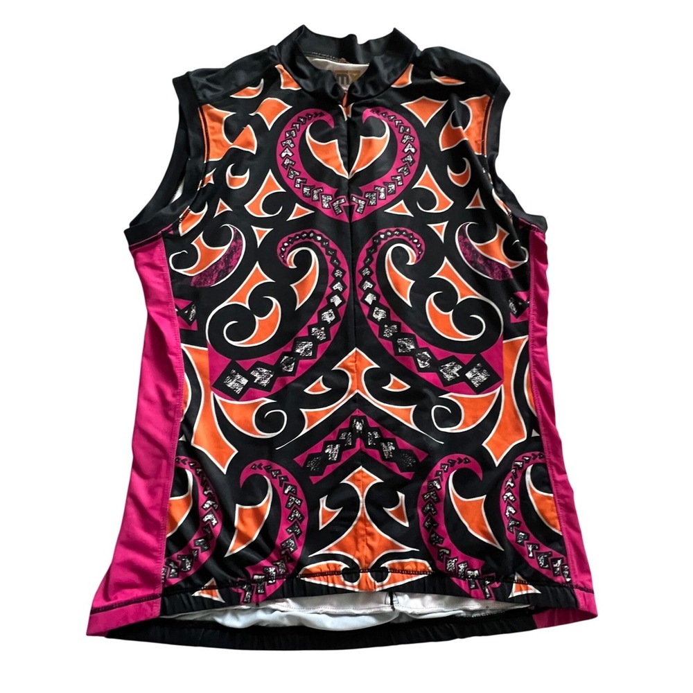 YMX by Yellowman Cycling Jersey Womens Large Biking Tribal Tattoo Wicking Bold - Picture 2 of 6